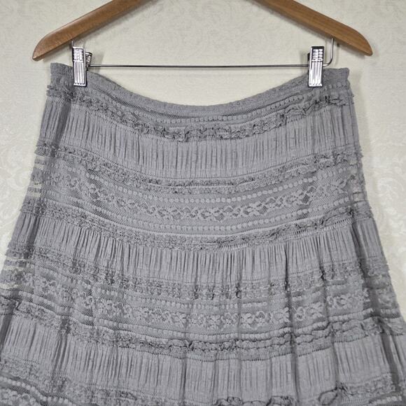 VTG Max Studio Gauzy Tiered Maxi Skirt M Green Pull On Elastic Waist Boho Fairy - Picture 2 of 10